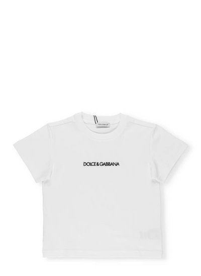 Dolce & Gabbana Kids' Loged T-shirt In Bianco Ottico