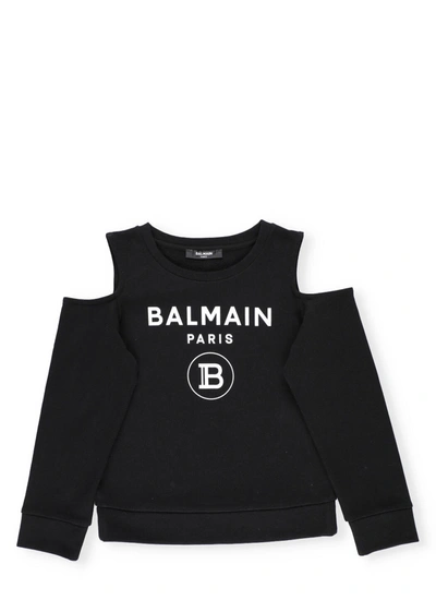 Balmain Kids' Girl's Cold-shoulder Long-sleeve Sweatshirt In Black