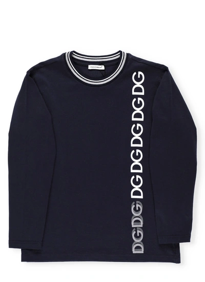 Dolce & Gabbana Kids' Logo-print T-shirt In Dark Blue