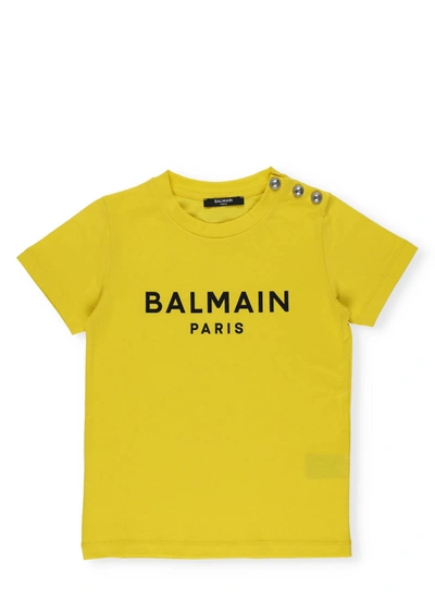 Balmain Kids' Logo-print Short-sleeved T-shirt In Giallo/nero