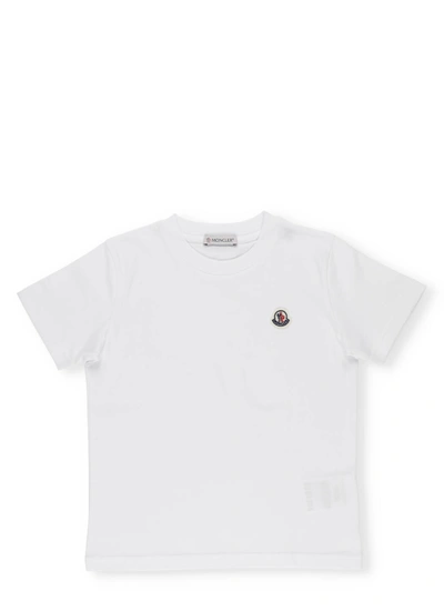 Moncler Kids' 棉质平纹针织t恤 In Bianco