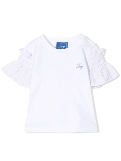 Fay Babies' Cotton Frill Ruffle Sleeve T-shirt In Bianco