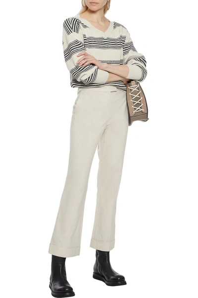 Brunello Cucinelli Cropped Cotton-blend Bootcut Pants In Ivory