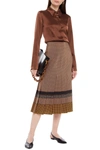 Joseph Pleated Printed Silk Crepe De Chine Midi Skirt In Brown