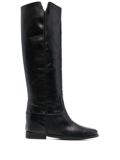 Via Roma 15 Slip-on Leather Boots In Black