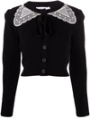 SELF-PORTRAIT LACE-COLLAR RIBBED-KNIT CARDIGAN