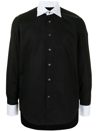 Canali Contrast-collar Cotton Shirt In Black