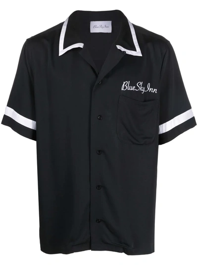 Blue Sky Inn Contrast-trim Embroidered Logo Shirt In Black