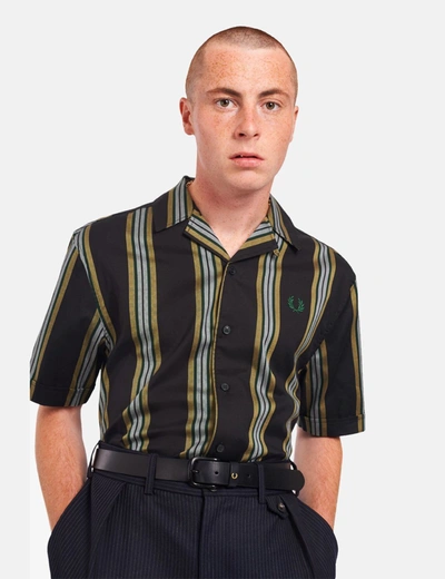 Fred Perry Stripe Short Sleeved Shirt Black