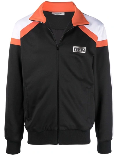 Valentino Vltn-motif Zip-up Jacket In Black/neon Orange