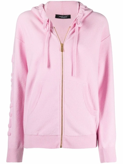 Versace Appliquéd Wool And Cashmere-blend Terry Hoodie In Pink