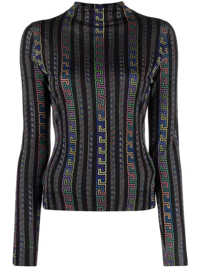 Versace Women's Greca-print Stretch-cotton Sweater In Schwarz