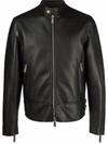 Dsquared2 Black Biker Jacket With Mandarin Collar And Waist Straps In Leather Man In Schwarz