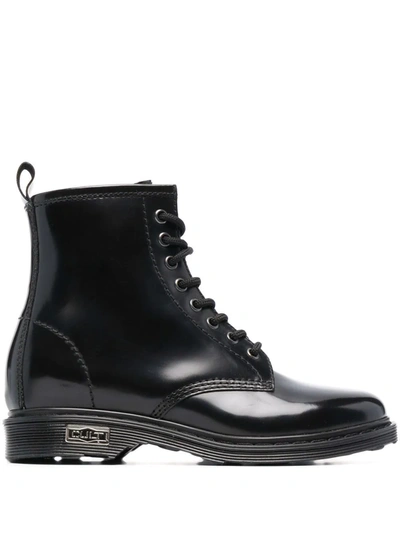 Cult Polished-leather Lace-up Boots In Black