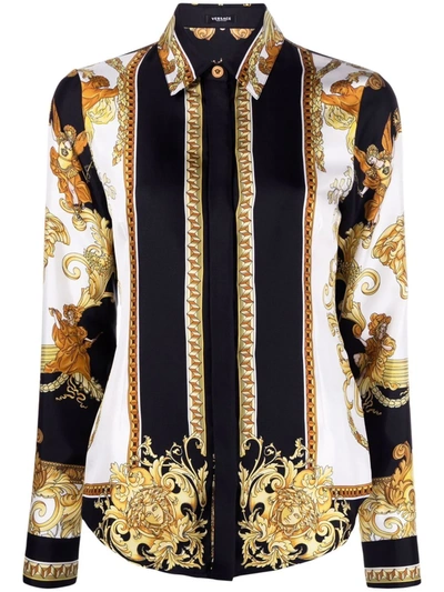 Versace Black & Gold Medusa Renaissance Silk Shirt In Multicolor