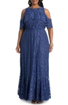 Kiyonna Riviera Lace Evening Gown In Blue Belle