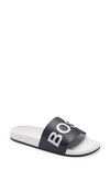 Hugo Boss Boss Logo Slides In Navy/ White