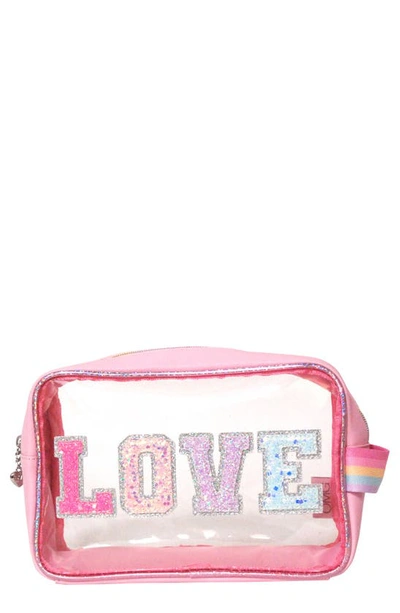 Omg Accessories Babies' Love Glitter Clear Zip Pouch In Cotton Candy