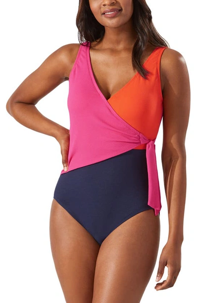 Tommy Bahama Colourblock Scoop Back One-piece Swimsuit In Passion Pink