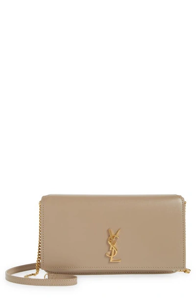 Saint Laurent Monogram Phone Shoulder Bag In Dark Beige