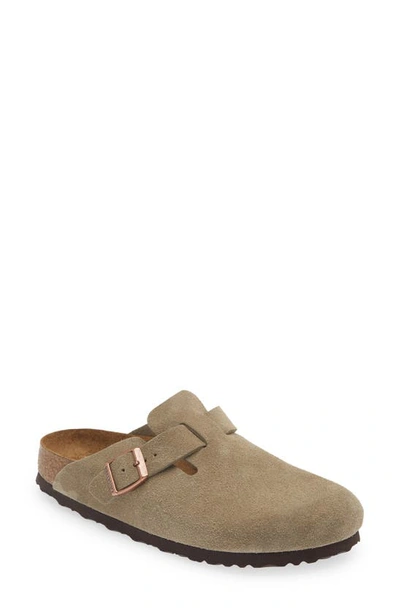 Birkenstock Boston Soft Footbed Suede Clog In Faded Khaki