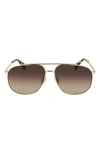 Lanvin 60mm Aviator Sunglasses In Gold/ Gradient Brown