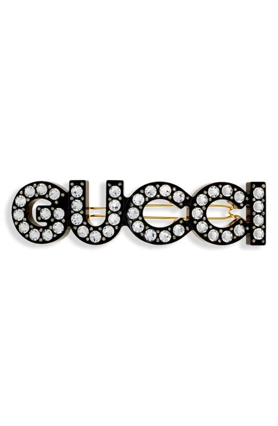 Gucci Crystal & Stud Barrette In Black
