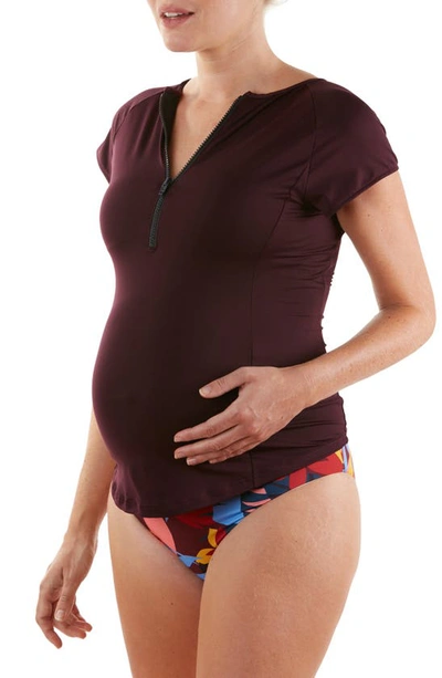 Cache Coeur Malibu Short Sleeve Rashguard Two-piece Maternity Swimsuit In Multico