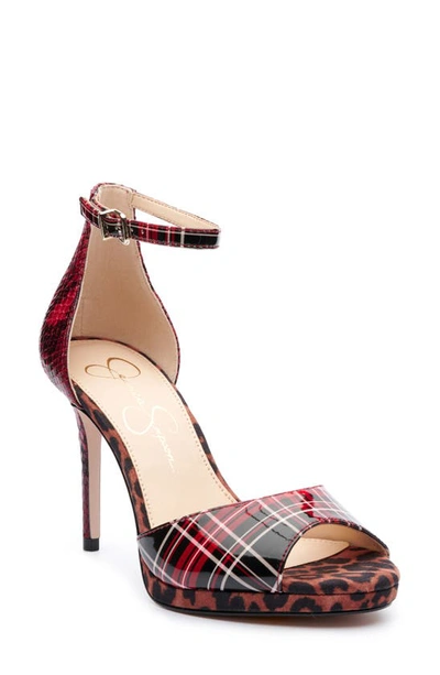 Jessica Simpson Women's Daisile Ankle Strap Heeled Sandals Women's Shoes In Red Combo