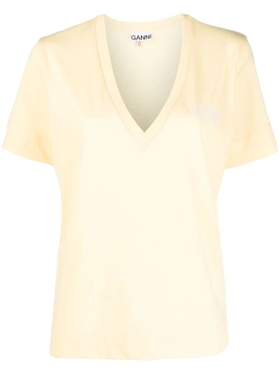 Ganni Thin Software V-neck Jersey In Anise Flower In Yellow