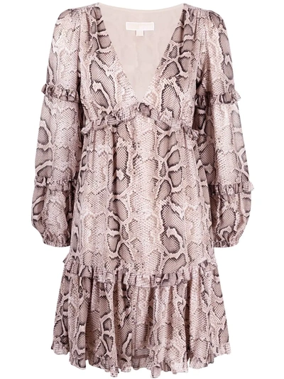 Michael Michael Kors Snakeskin-print Mini Dress In Beige