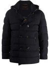 Moorer High Neck Double-breasted Parka With Detachable Hood In Blau