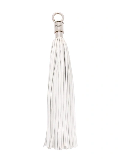 Balmain La Clef Tassel-detail Leather Keyring In Weiss