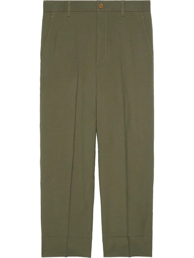 Gucci Cropped Straight-leg Trousers In Green