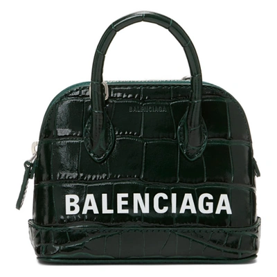 Balenciaga Green Croc Mini Ville Bag In Black White