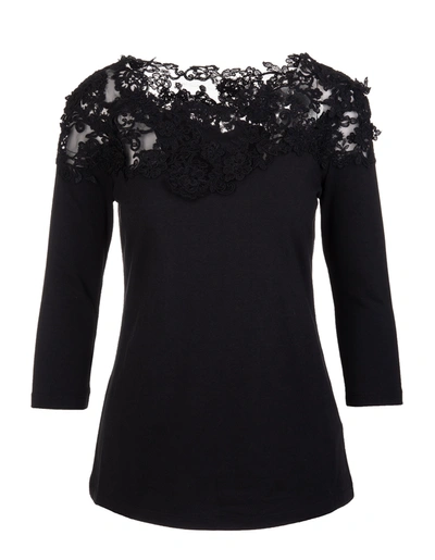 Ermanno Scervino 3/4 Sleeve T-shirt With Appliqués And Lace Inserts In Black