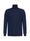 Drumohr Turtleneck Merino Wool Sweater With Ribbed Edge In Blu