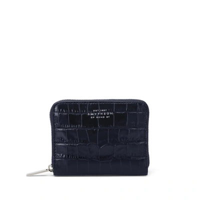 Smythson Small Zip Around Purse In Mara In Navy