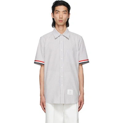 Thom Browne Grey Seersucker Stripe Short Sleeve Shirt