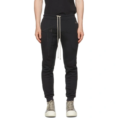 Rick Owens Black Champion Edition Heavy Jersey Perforated Lounge Pants In 09 Black