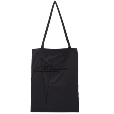 Rick Owens Champion Logo-embroidered Recycled Nylon Tote Bag In Black