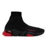 BALENCIAGA BLACK & RED CLEAR SOLE SPEED SNEAKERS