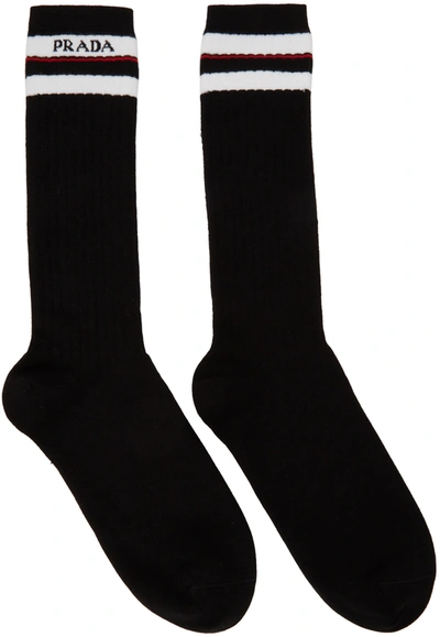Prada Logo-intarsia Ankle Socks In Black