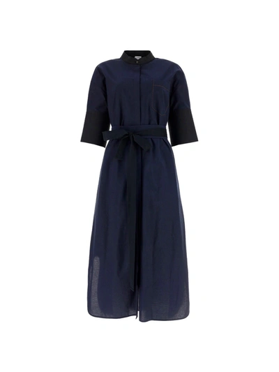 Loewe Belted Cotton-blend Poplin Midi Shirt Dress In Blue
