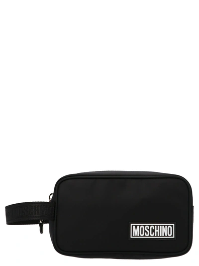 Moschino Logo-patch Clutch Bag In Black