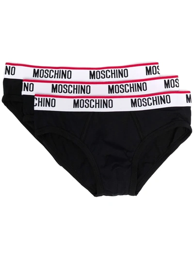 Moschino Logo-waistband Three-pack Briefs In Black