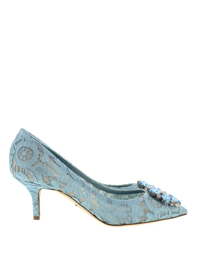 Dolce & Gabbana Bellucci Embellished Lace Pumps In Light Blue