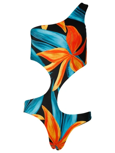 Louisa Ballou Blue & Orange Carve One-piece Swimsuit In Multicolor