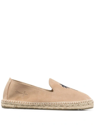 Manebi Beige Palm Tree Embroidered Espadrilles