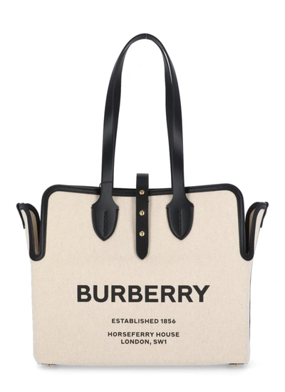 Burberry Medium Soft Belt Tote Bag In Beige